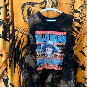 Willie Nelson Black Tie-Dye Graphic Sleeveless Tee